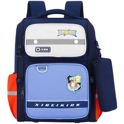 Schulrucksack mit Dinosaurier-Brustgurt Marineblau 22L