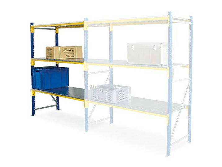 BRB Anbauregal zu Weitspannregal mit 3 Stahlblechebenen BxTxH 1580x605x2000 mm, mit Stahlpaneelen