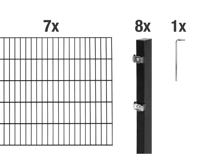 Doppelstabmattenzaun ALBERTS Grundset , schwarz, H:100cm, Stahl, Zaunelemente, Doppelstabmattenzaun, Höhe: 80-200 cm, Gesamtlänge: 4-30 m, zum Einbetonieren