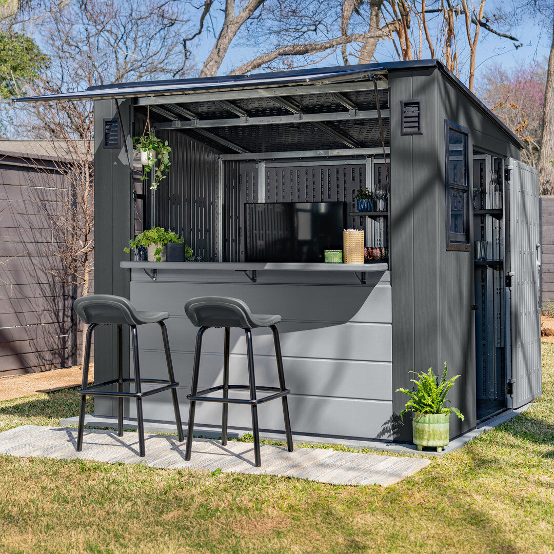 Suncast Cabana Entertainment Shed & Bar 8x7 - Cool Grey With Assembly Grey 250cm W X 222cm D X 226cm H