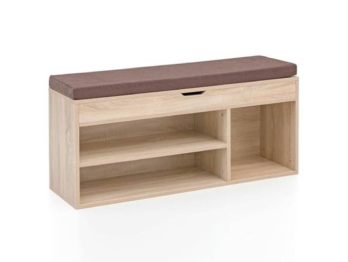 WOHNLING Banc à Chaussures 104x32x51 cm Sonoma avec Assise\, Banc d'entrée banc rembourré avec rangement\, banc en bois étroit pour entrée et couloir\, banc avec forme épuré