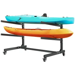 VEVOR Freistehendes Kajak-Aufbewahrungsregal für 2 Kajaks/Kanus/Surfbretter/Paddleboards, Kajakständer mit Feststellbaren Rollen für den Außen- und Innenbereich, Einstellbarer Kajakhalter 80 kg