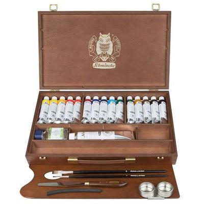 Schmincke Norma Professional Ölfarben, Holzkasten, 15 x 35 ml + Weiss 120 ml + Zubehör
