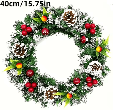 Inspire Essentials Classic Christmas Wreath With Red Berries And Mushrooms 40cm