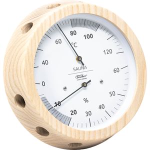 Fischer-Feingerätebau Saunathermometer 5076.00, Ø 155 mm, 40 °C bis 120 °C, inkl. Feuchtigkeitsmessung, aus Eschenholz
