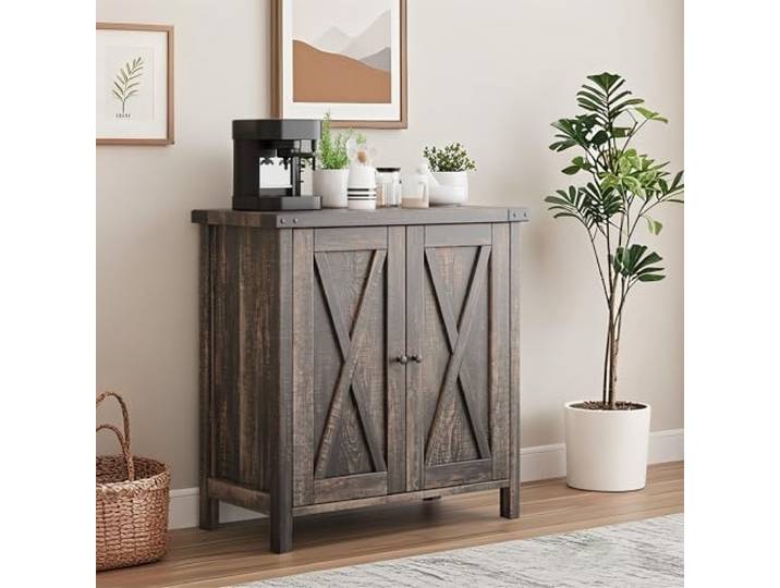 Furntrastar Sideboard 2 Türen, Landhausstil, 76 x 40 x 80 cm, Antik-Eiche 2 Türen 76 X 40 X 80 Cm X-Förmige Zierleisten Einlegeboden Anrichte & Kommode Antik-Eiche