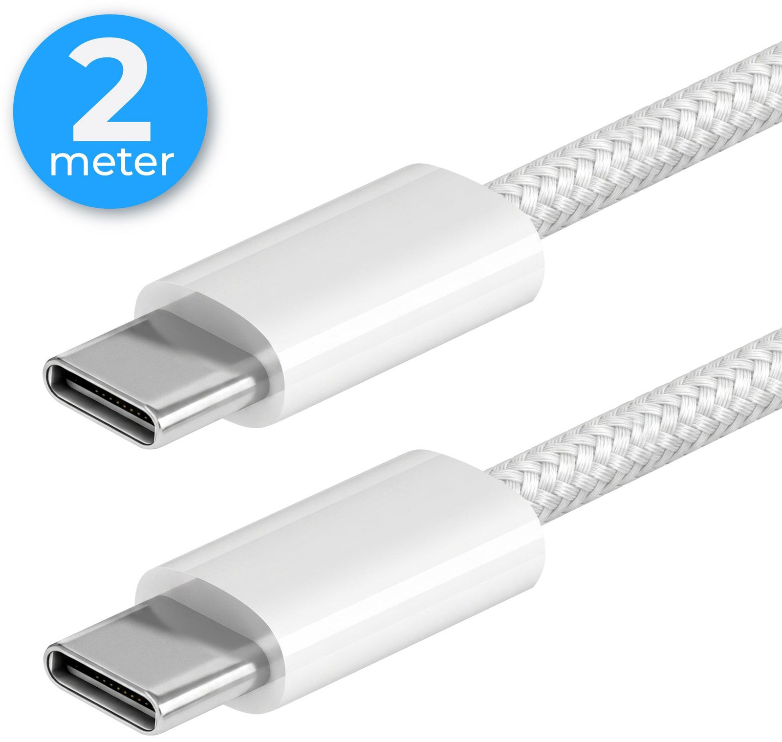 Nuvance USB C naar USB C Kabel - 2 Meter - 60W - 480 Mbps - Gevlochten Nylon - Zwart
