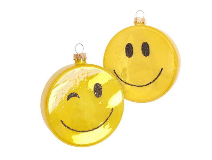 Weihnachtsbaumkugel KREBS GLAS LAUSCHA Baumschmuck Taler lachendes Doppel-Gesicht gelb 8cm , gelb, B:8cm H:8cm T:2cm Ø:8cm, Glas, Weihnachtsbaumkugeln, Weihnachtsbaumkugel, Dekoriert mit Liebe zum Detail