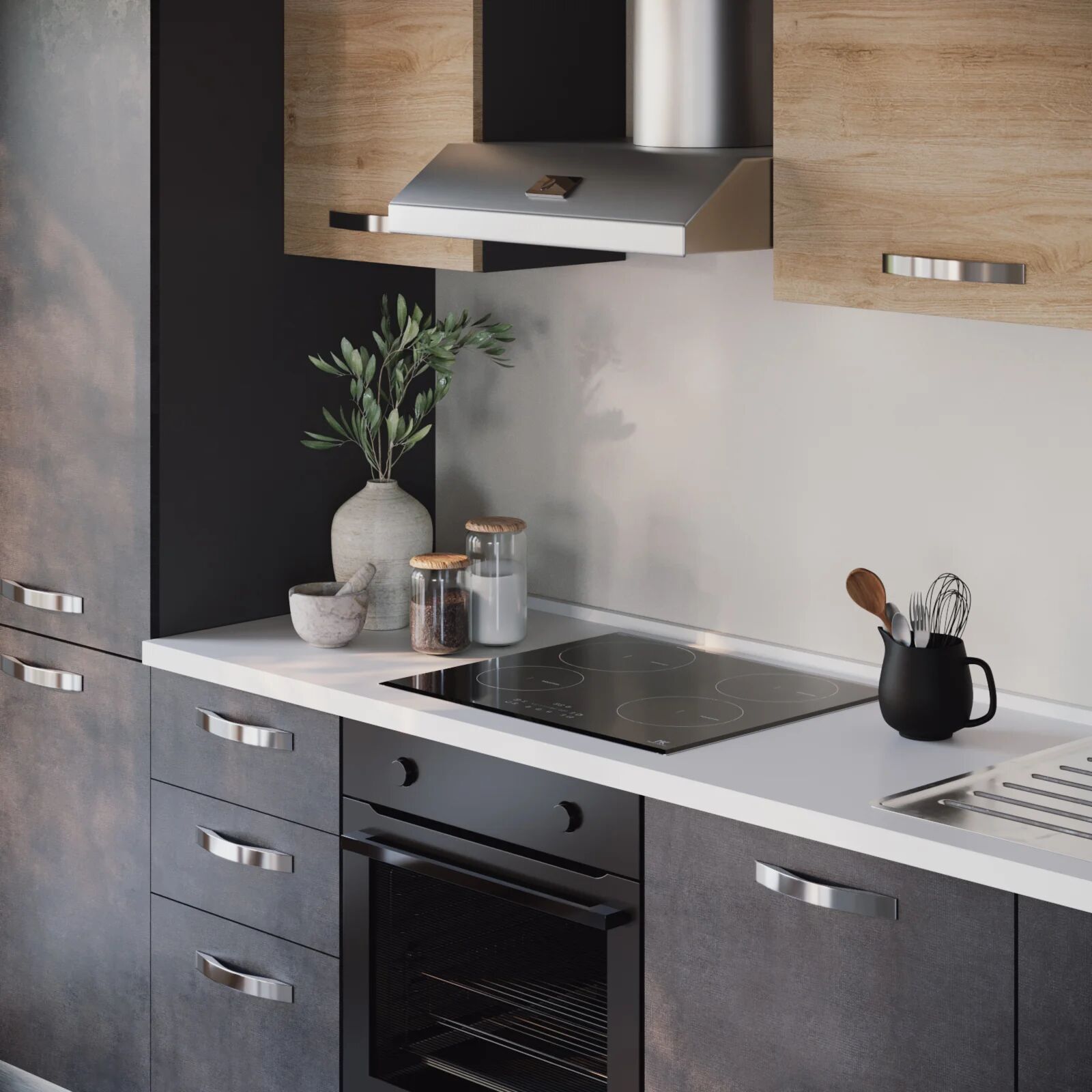 garneroarredamenti Cucina 285cm reversibile moderna lineare rovere antracite GourmetSpace