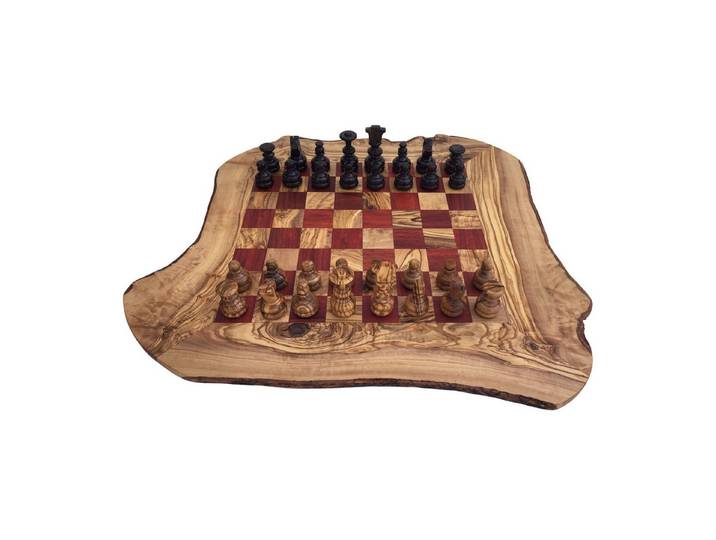 medina mood Spiel Schachspiel Schachbrett rustikal Gr. XL braun rot aus Olivenholz