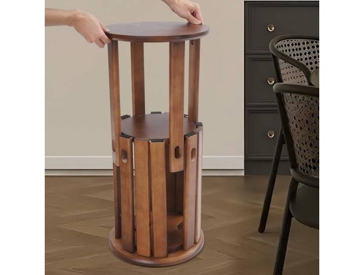 Lot de 4 tabourets empilables en bois 36 x 54 cm multifonctionnels 4 en 1 en bois d'hévéa massif avec 4 roulettes 2 freins
