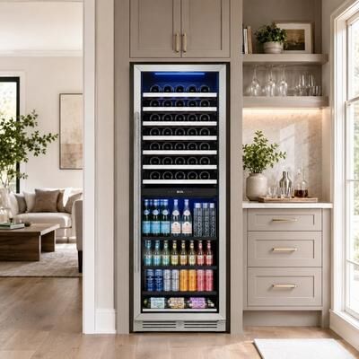 Yeego 24 in. Dual Zone 77 Bottle and 182 Can Wine and Beverage Cooler Refrigerator, Freestanding/ Built-In Wine Fridge