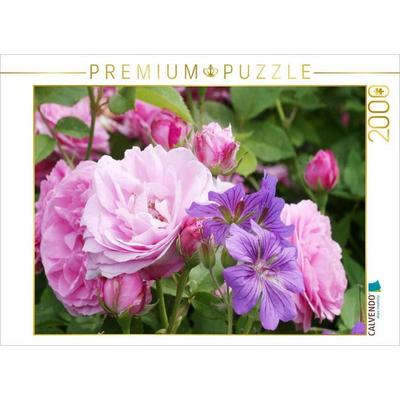 CALVENDO Puzzle Rosen mit Storchschnabel | 2000 Teile Lege-Größe 90x67cm Foto-Puzzle für glückliche Stunden