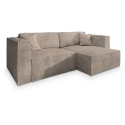 ECKSOFA NERIO P Beige Kordstoff mit Schlaffunktion