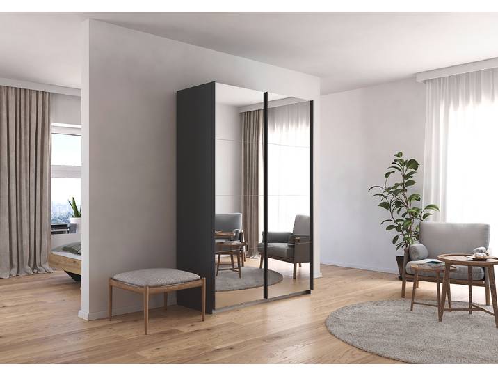Armoire coulissante Quadra amortisseur 136cm Gris/Gris métallisé Avec portes miroir