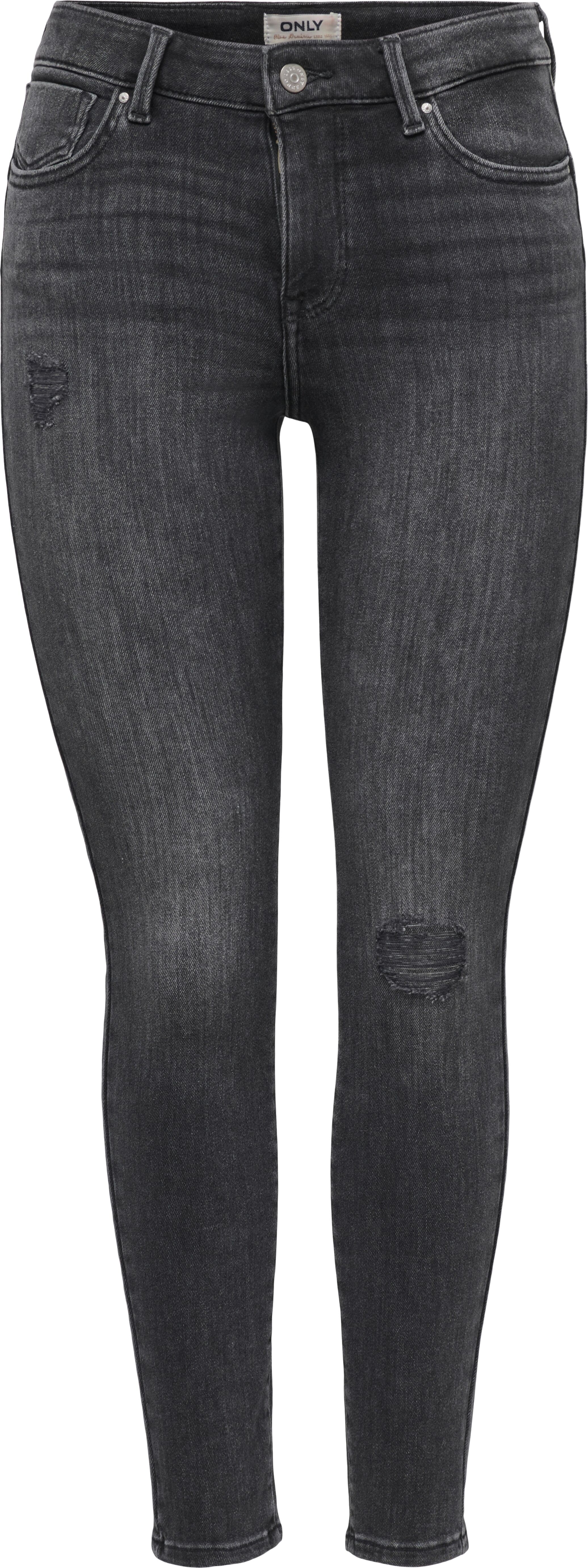 Skinny-fit-Jeans ONLY "ONLPOWER LIFE MID PUSH", Damen, Gr. S (36), Länge 32, schwarz (washed schwarz), Denim/Jeans, Obermaterial: 92% Baumwolle, 6% Polyester, 2% Elasthan, unifarben, skinny fit knöchellang, Jeans Skinny-fit-Jeans, Baumwollmischung, skinny