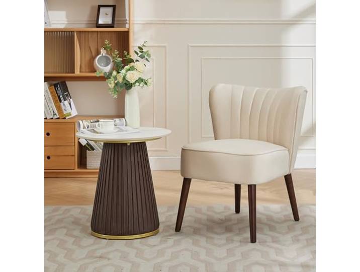 IDEALHOUSE Bequemer Samt-Akzentstuhl Ohne Armlehnen Bis 136 kg gepolsterter Lounge, Lesesessel im Mid-Century-Design mit verstellbaren Füßen und Schaumkissen, Beige