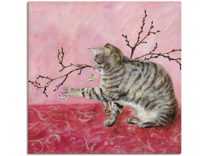 Leinwandbild ARTLAND Katzenspiel , pink (farbe bild(er): pink), B:30cm H:30cm, Bilder, Leinwandbild, auf Holzrahmen gespannt