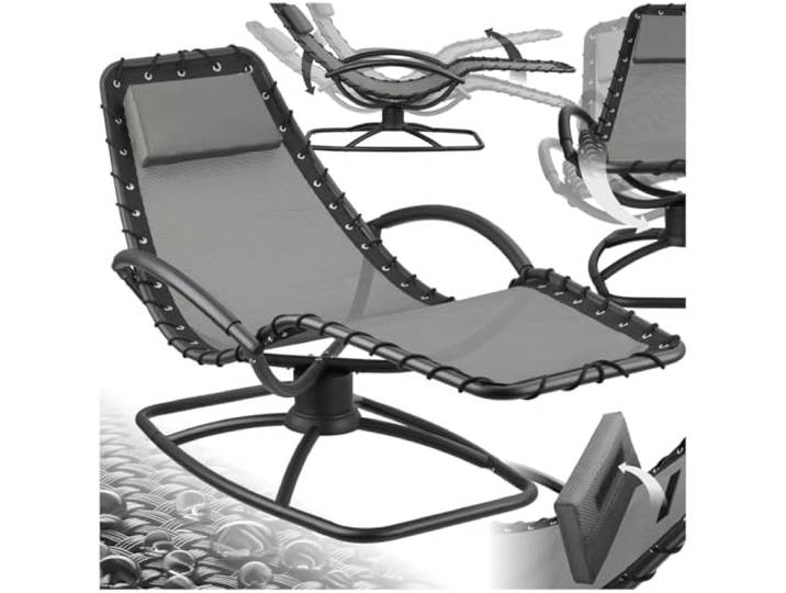 tectake® ergonomische Gartenliege, Sonnenliege, Lounge Möbel Outdoor, Liegestuhl, Relaxsessel mit Liegefunktion, Schaukelsessel für Terrasse, Balkon, Schaukelstuhl Outdoor Gartenmöbel - 1 Stück, grau