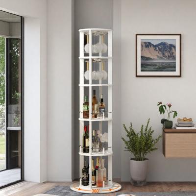 ZWYO HOSIMU "73"" Freestanding 360° Rotating Design Tall Wine Bar Sideboard Cabinet with 3-Tier Storage Shelf and Stable Base for Living Room"