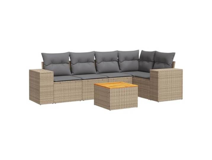 Makastle Lounge-Sofa-Set 6-TLG. Beige PE-Rattan mit Kissen