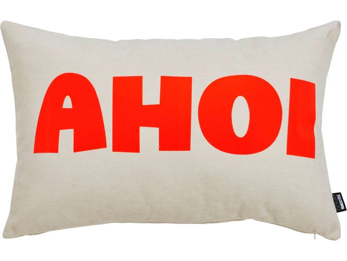 Dekokissen DONE. AHOI , beige (beige, neon orange, schriftzug), B:40cm L:60cm, Polyester, Dekokissen_Sitzkissen_Kissenhüllen, Dekokissen, Extra weiche Haptik