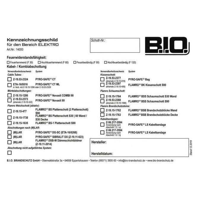 Flamro 14000 Kennzeichnungsschild f. Brandschutzsysteme Universal (14000)