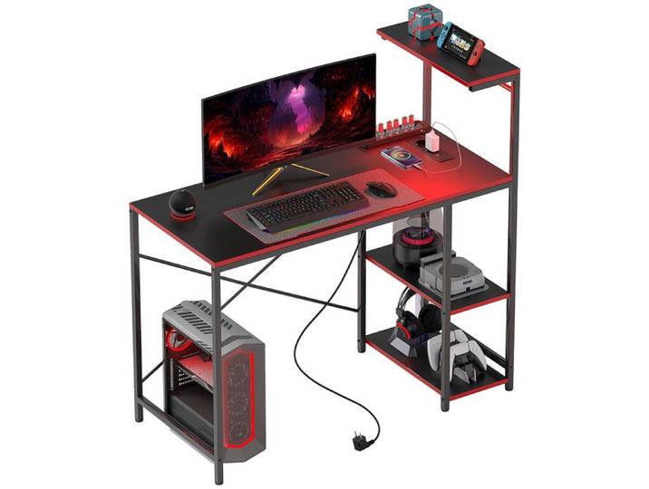 Escritorio Gaming Fibra de Carbono LED 110x50 cm Negro