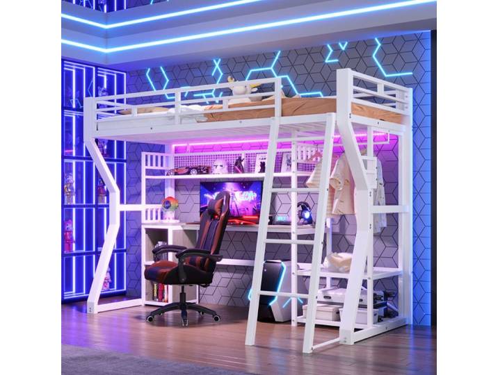 Lit mezzanine EVRYAE 90x200 cm métal blanc