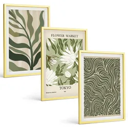 BILDER SET 3er Set - 40x60 cm Goldrahmen - Pflanzenmuster, Boho-Dekorationen