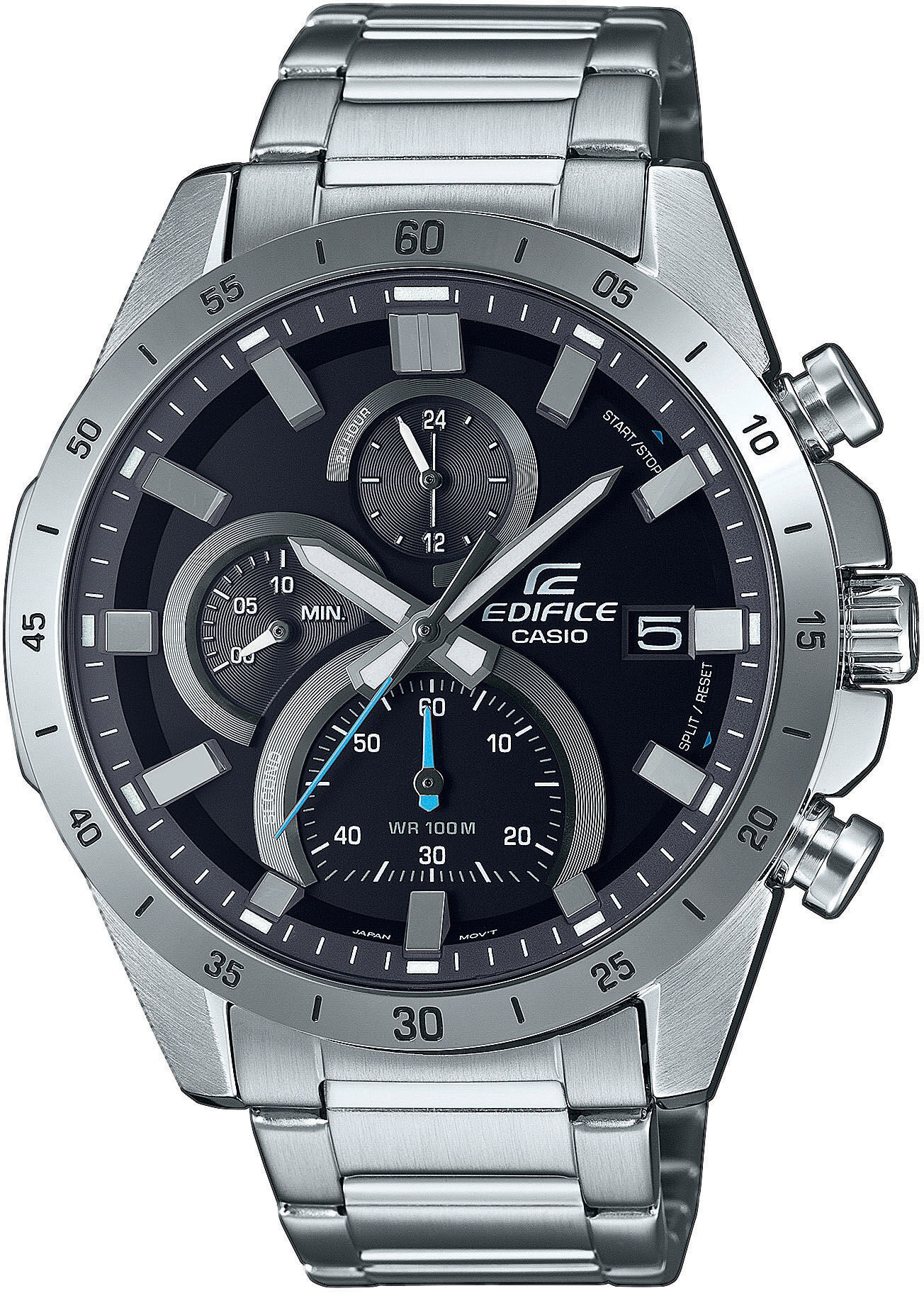 Chronograph CASIO EDIFICE "EFR-571D-1AVUEF", silber (silberfarben, schwarz), Armbanduhren, Herren, silberfarben, Chronograph, Quarzuhr, Armbanduhr, Herrenuhr, Stoppfunktion, Edelstahlarmband