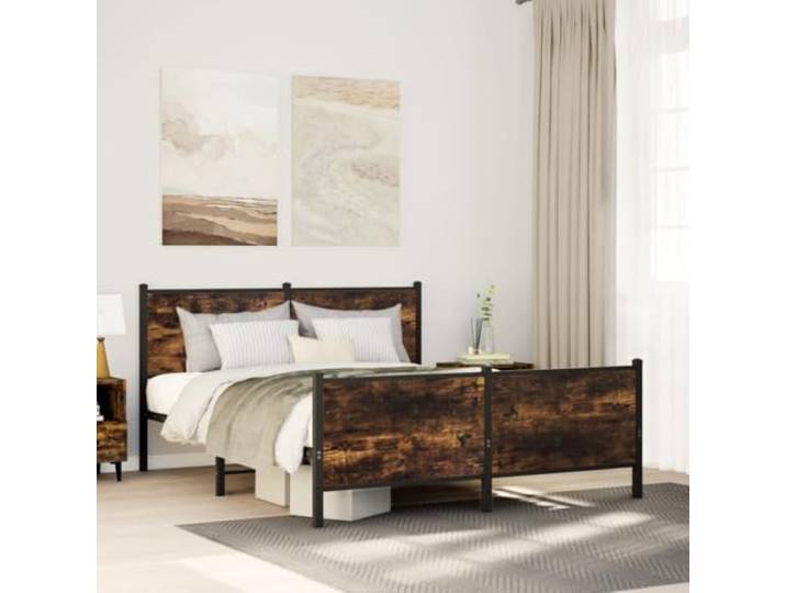 YUOTYRKTEJRSG Robustes Stahlbett Schlafzimmergestell 160x200 cm Braun Metallbett ohne Matratze Räuchereiche 160x200 cm stabiles Bettgestell mit Lattenrost und Stauraum