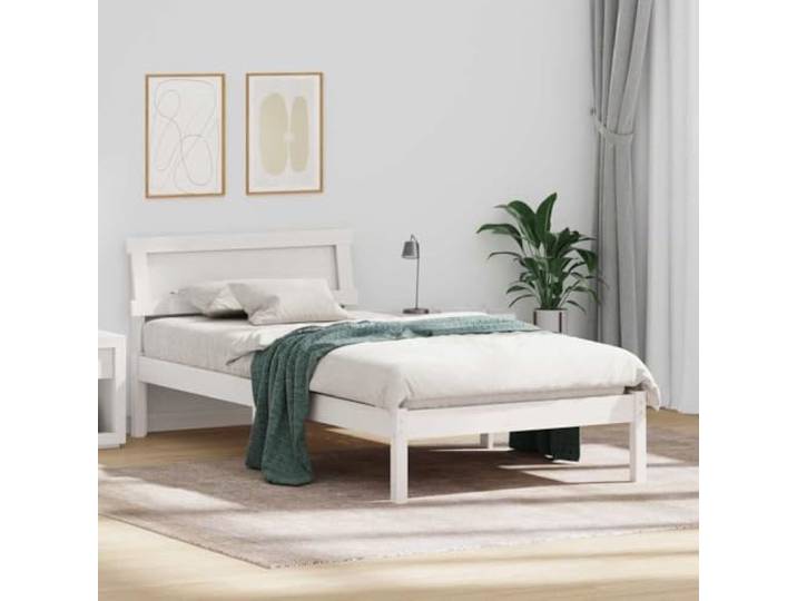Massives Kiefernholz Bettgestell mit Kopfteil Einzelbett Weiß 75 x 190 cm Bettrahmen mit Kopfteil Weiß 75 x 190 cm Massives Kiefernholz mit USB-Ladefunktion und Lattenrost, Stabiler Bettgestell ohne
