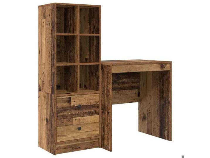 Marron Table de travail - Bureau 1 place - avec tiroir 2 pcs - Bois ancien m2265