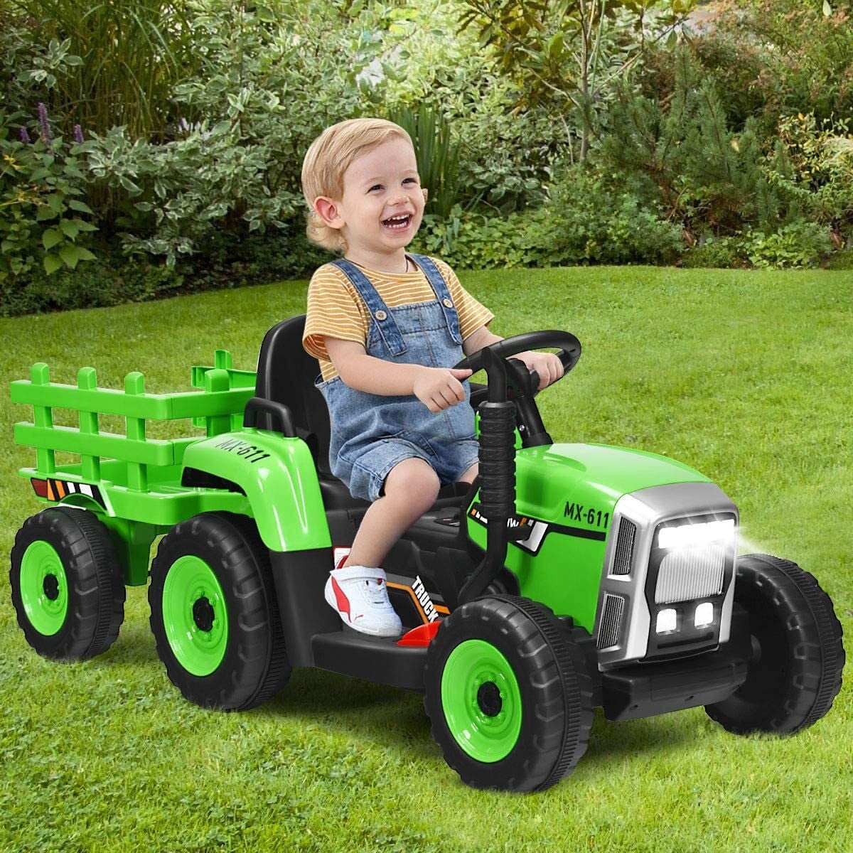 Costway Elektrische Tractor voor Kinderen met Aanhanger, 12V, Groen