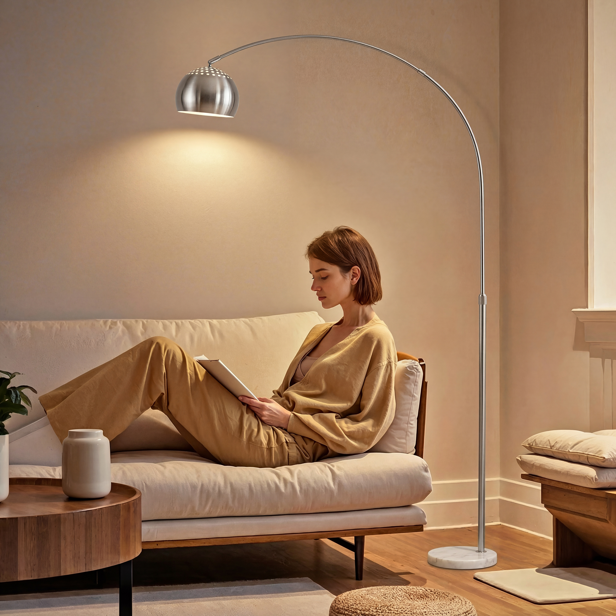 Homcom Lampada da terra ad arco con base in marmo 167 cm, argento   Aosom Italy
