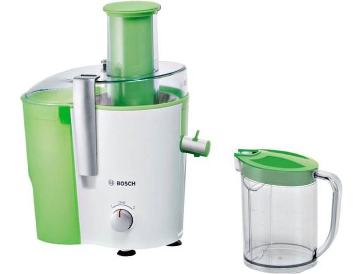 BOSCH Entsafter VitaJuice 2 MES25G0, XL-Einfüllschacht, Edelstahl-Microfilter-Sieb , bunt (weiß, apfelgrün), B:31,2cm H:31cm T:18cm, Entsafter, Ausgießer mit DripStop, spülmaschinengeeignet, weiß / grün, Entsafter