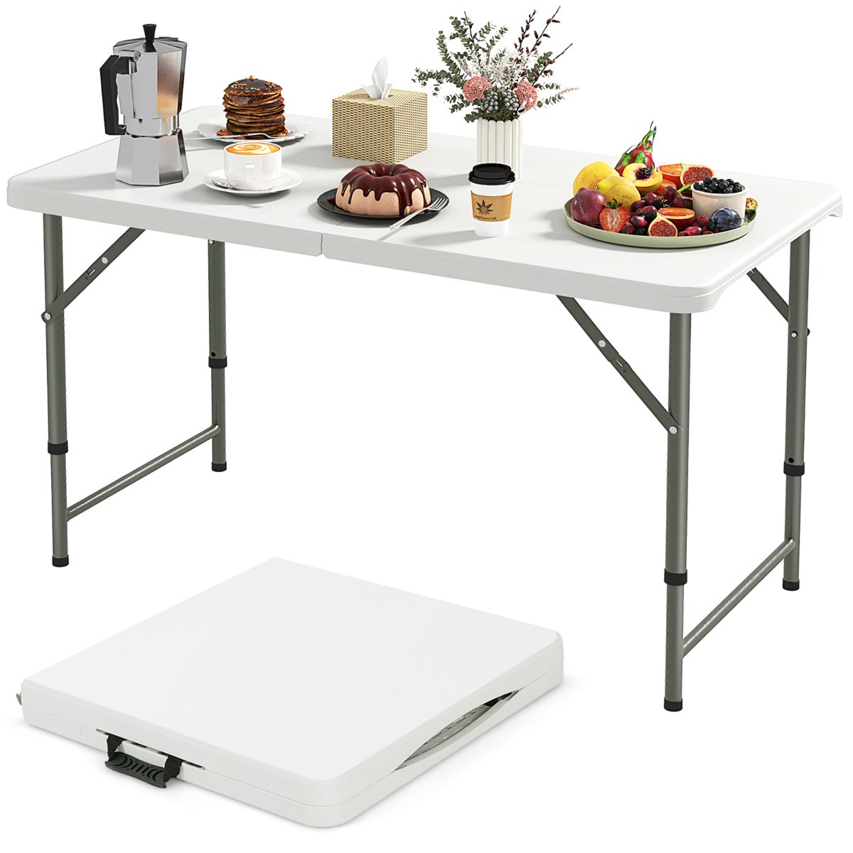 Costway In hoogte verstelbare opvouwbare campingtafel met HDPE tafelblad en draaggreep
