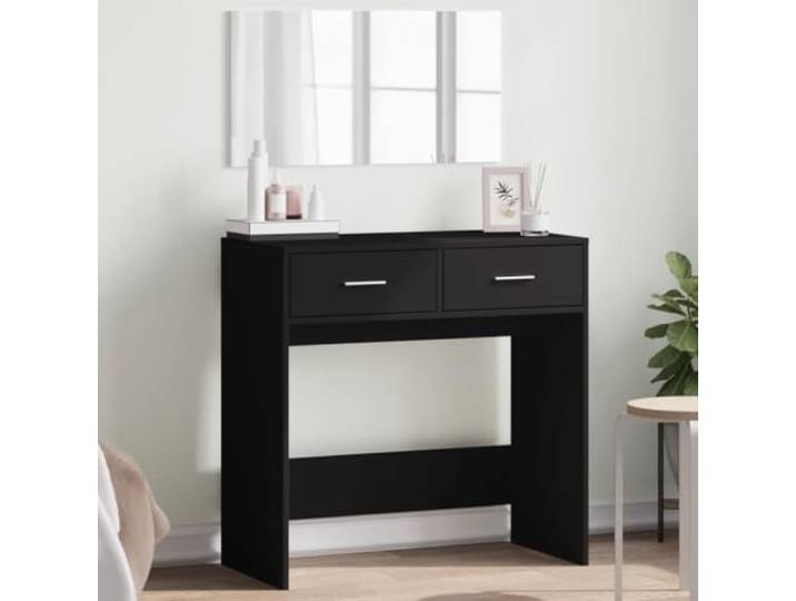 HKQWPBF Schminktisch mit Spiegel Schwarz 80x39x80 cm Holzwerkstoff Gerade Linien, symmetrisch, viel Stauraum, Spiegel für Make-up, robust, feuchtigkeitsbeständig