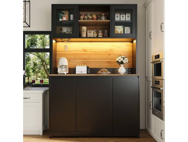 Meubles de cuisine 120×40× 180 cm tables d'appoint hautes Buffet haut Buffet bas de cuisine avec portes en éclairage LED noir