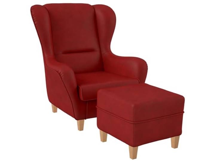 Supellex Sofia Ohrensessel mit Hocker Design Kunstleder Milano Rot Auffälliger Kunstledersessel in Rot inkl. Hocker. Pflegeleicht, mit Wellenunterfederung & Buchenholzfüßen.