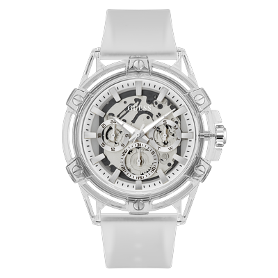 Multifunktionsuhr GUESS "KING", weiß, Armbanduhren, Herren, Quarzuhr, Armbanduhr, Herrenuhr, Silikonarmband, analog, Tag