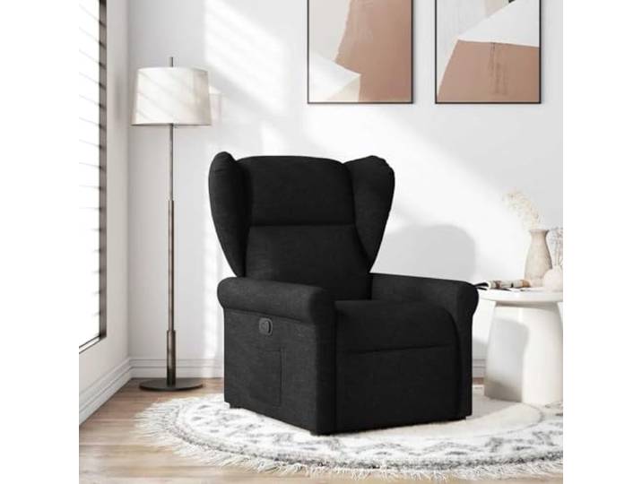 NLQMSU Sessel, neigbar, Schwarz, Stoff, mit Fußstütze, manuell, 135 Grad Rahmen aus Metallholz, Seitentasche, gepolsterter Sitz, atmungsaktiver Stoff, Verwendung im Wohnzimmer