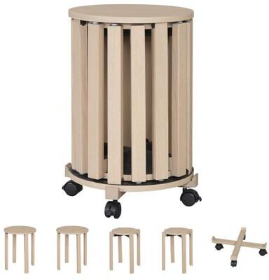 Costway Round Portable Wood Nesting Stools with Locking Casters-Natural