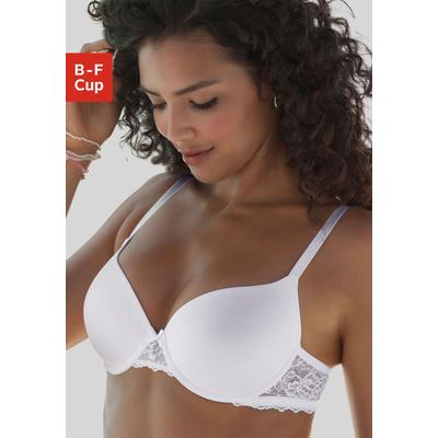 Schalen-BH LASCANA "BH mit Bügel, T-Shirt-BH, als Dessous-Set kombinierbar", Damen, Gr. 75, Cup F, weiß, Spitze, Obermaterial: 86% Polyamid, 8% Polyester, 6% Elasthan, BHs Schalen-BH, mit Spitzenrücken, große Größen, sexy Dessous, sexy Unterwäsche