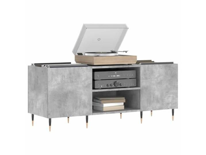 KTHLBRH Schrank für Scheiben, grau, Beton, 121 x 38 x 48 cm, Holz Robuste Platte für Plattenspieler, Eisenfüße, viel Platz für LPs, Industrie-Stil