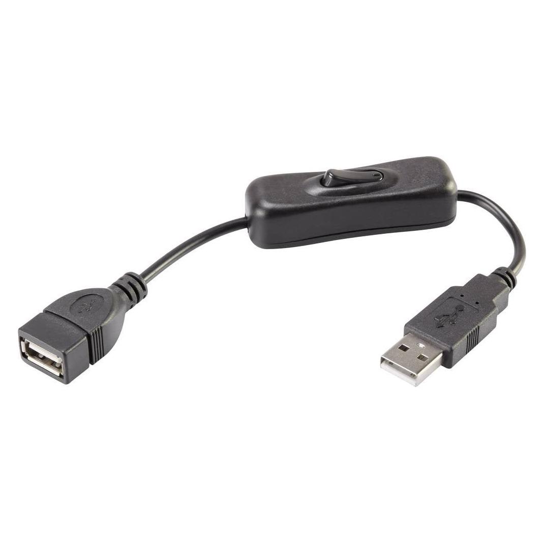 Renkforce USB-Verlängerungskabel A/A mit Ein-/Aus-Schalter 0.25 m (0.25 m, USB 2.0, 2.50 W) (RF-3322982)