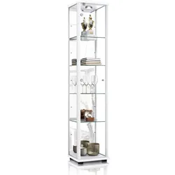 GLASVITRINE 33/37/176 cm mit Spiegel, LED, Schloss & 4 höhenverstellbaren Glasböden