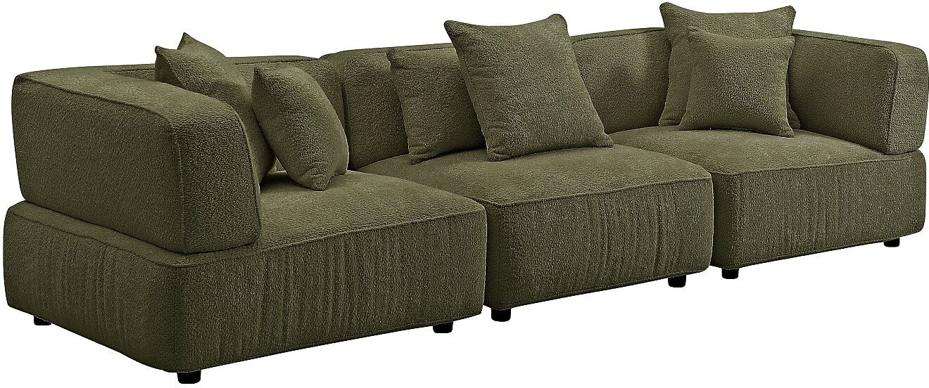 Vente-unique 4-Sitzer Modulsofa aus Bouclé-Stoff in Khakigrün LELACO