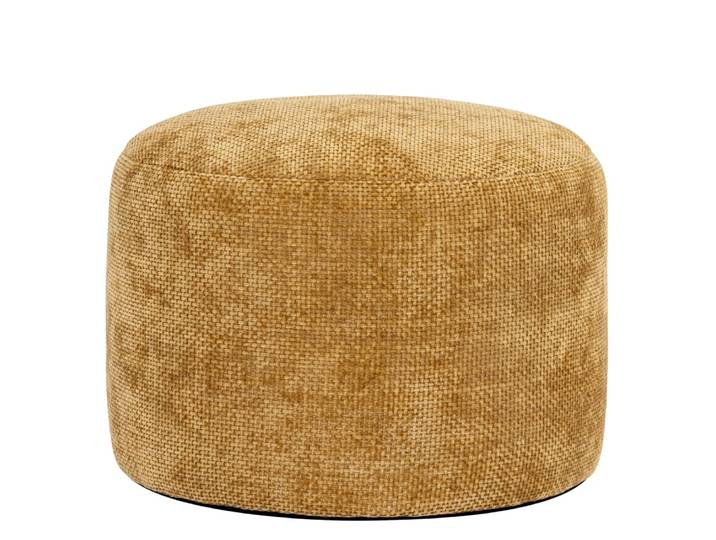 Pouf repose-pieds round en tissu chenille texturée, moutarde